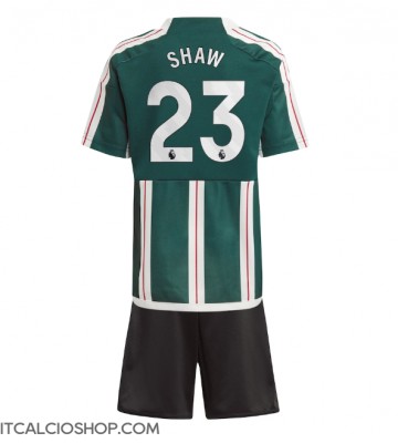 Manchester United Luke Shaw #23 Seconda Maglia Bambino 2023-24 Manica Corta (+ Pantaloni corti)